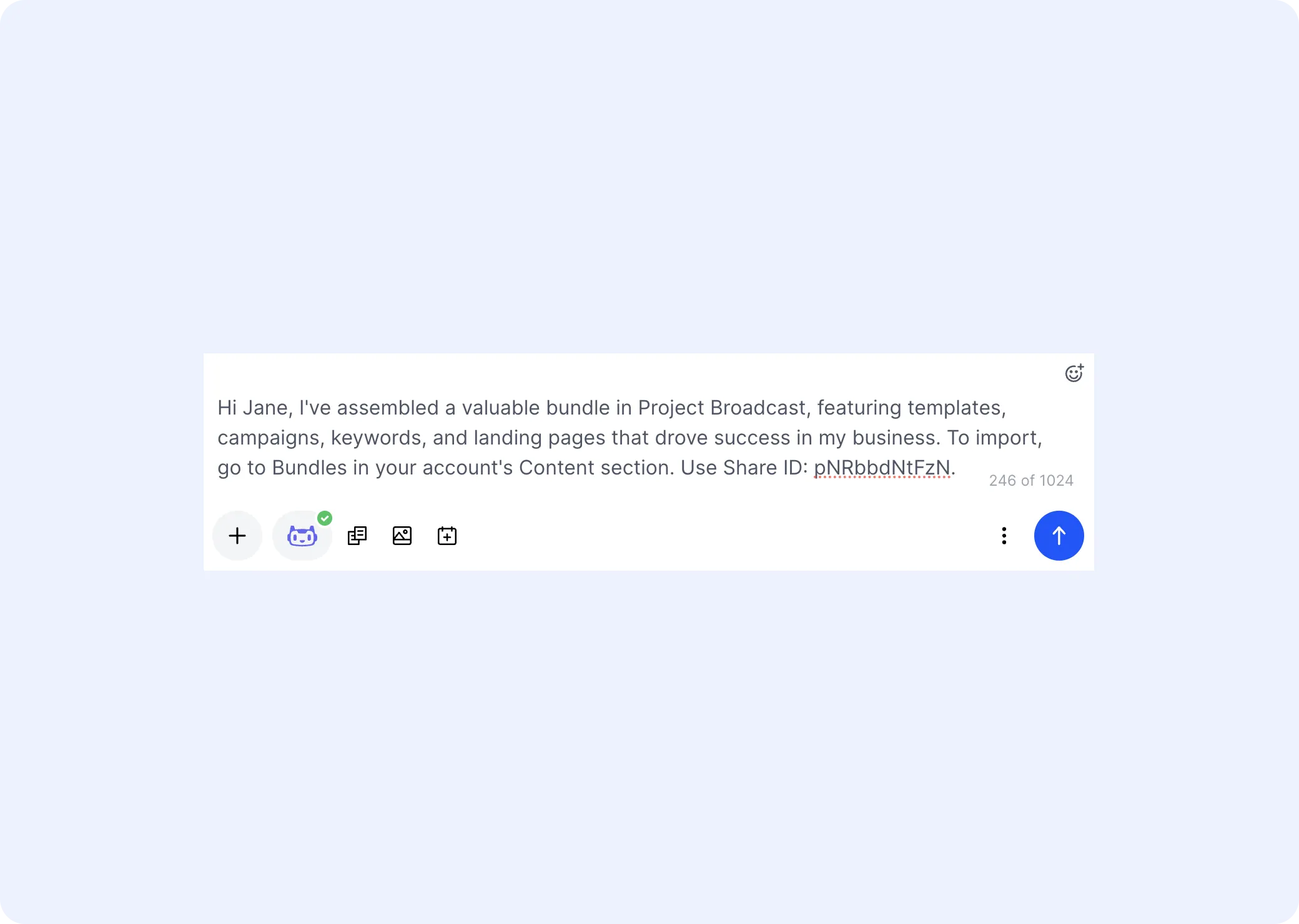 Sharing a content bundle through a link in a message.