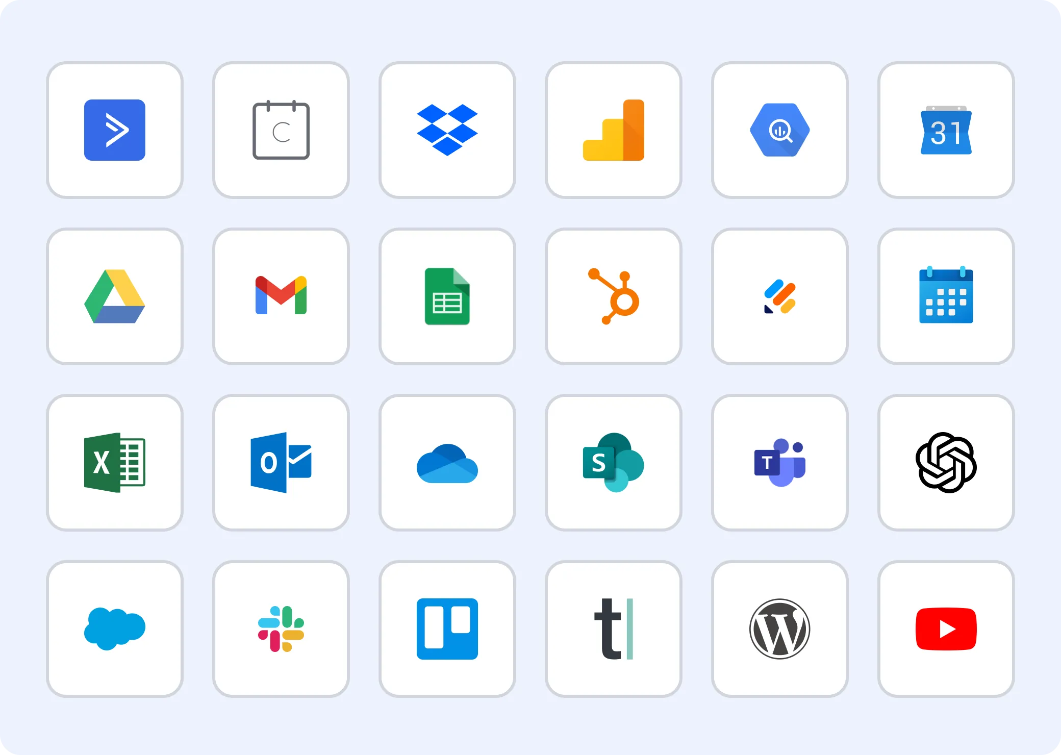App Flows integrations include messaging, calendars, spreadsheets, CRM tools, and collaboration apps.
