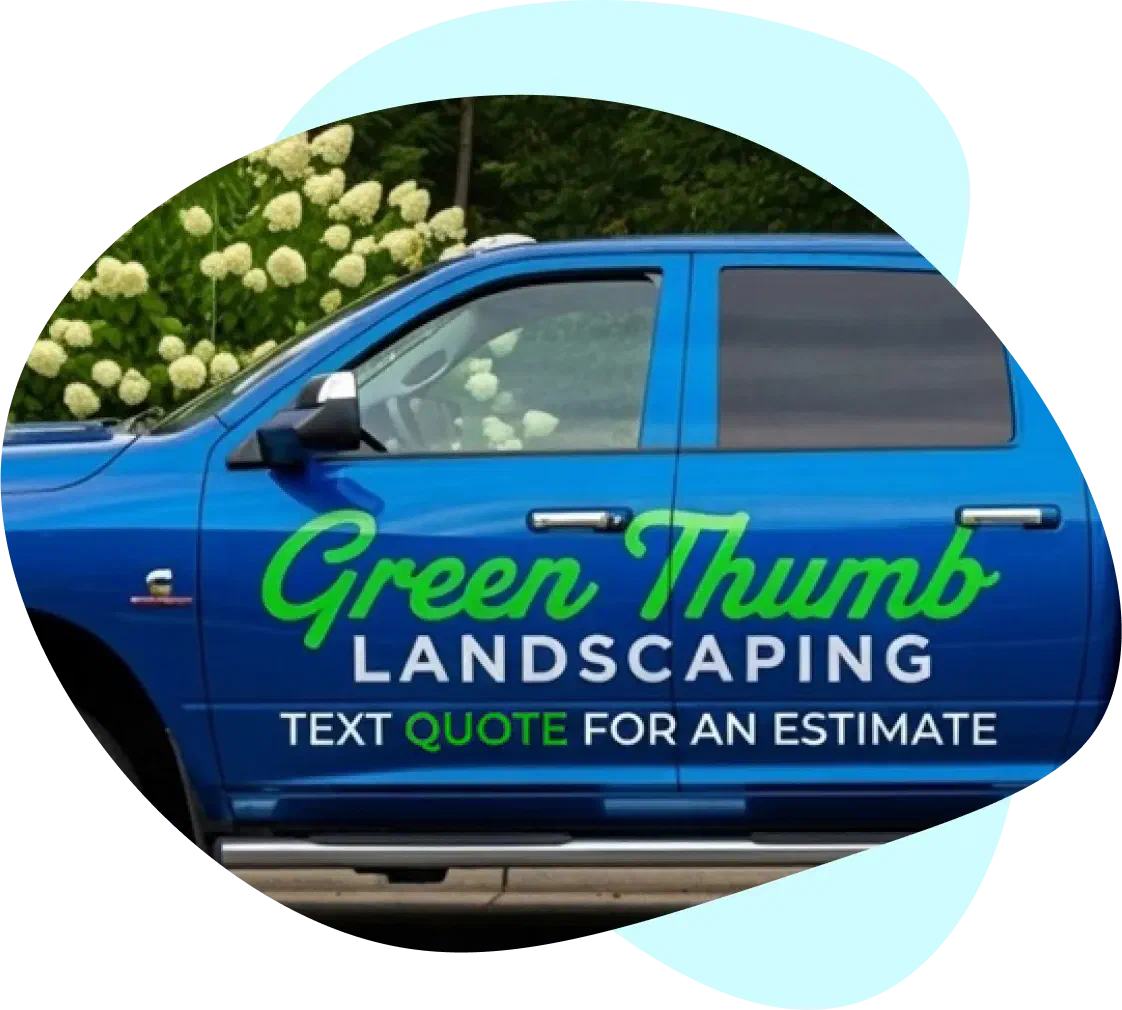 A landscaping van inviting customers to text QUOTE for an estimate